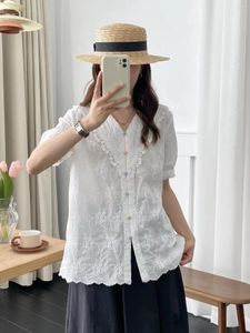 Женские блузки кружевные вышивки белый мори в стиле v nece vell cotton sweet boho рубашки 2024 Корейские женщины