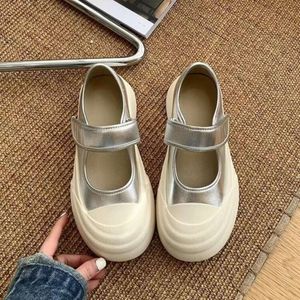 Thick soled Mary Jane single shoe womens 2024 new summer Korean style high rise white Velcro sponge cake casual shoes
