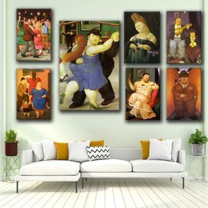 Fernando Botero Wall Art Wedding Canvas Prints Funny Fat Women Pao Art Famous Oil Painting Dancing Poster Classic Wall Picture for Living Room Bedroom Home Decor