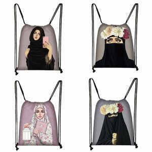 muslim Islamic Gril Eyes drawstring bag women fi storage bag shop bag teenager girls bookbag Hijab Face girll backpack D3y9#