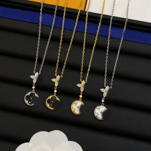 Elegant Crystal Black Clover Charm Pendant Necklace Chain Necklace Statement Chokers Luxury Designer Necklace Gold Silver Plated Stainless Steel Women Jewerlry