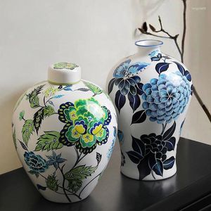 Vasos vaso azul e branco porcelana chinesa pintada à mão decoração de cerâmica Light Luxury Liber Room Flor Arranjo