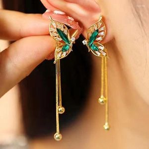 Dangle Earrings Green Butterfly Long Tassel CZ Dainty Party Wedding Korean Elegant Earring Birthday Christmas Day gifts for women girls