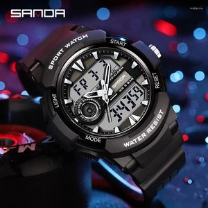 Armbandsur Sanda Digital LED -klocka Män Militär Sport Quartz armbandsur Top Stopwatch Waterproof Male Electronic Clock 6082