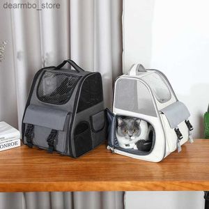 Carrieros de gatos Crates Houses Bi Space Cat Puppy Carrier Backpack Multifuncional Pet Double ombro Bas para Walkin Travellin Transportin Ato L49