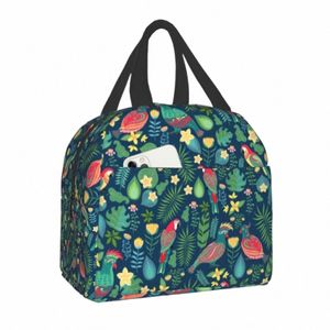 uccelli floreali e pappagalli Resuable Lunch Box Women Multifuncini Cooler Termal Cood Bag del pranzo isolato Office Baglies D7XX#