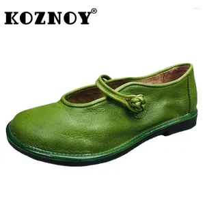 Sıradan ayakkabılar koznoy 2cm etnik tarzı gerçek deri el yapımı düğüm yaz basit lolita loafers mary jane rahat bayanlar oxfords sığ sığ