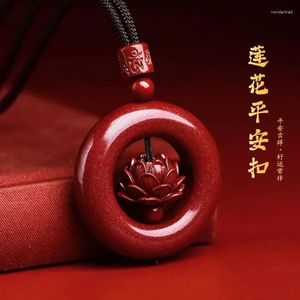 Pendant Necklaces Cinnabar Original Stone Lotus Buckle Men's Necklace Women's Lianyou Ping An Sweater Couple's Gift Attract Wealth