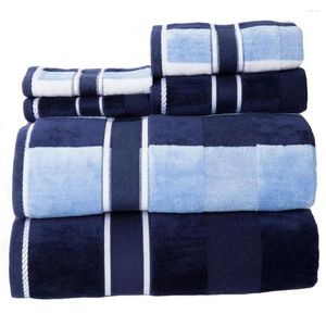 Toalha 6pc Banho listrado de algodão em azul azul de velocidade de veludo Spa de luxo para o banheiro macusness 2