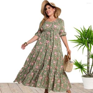 Vestidos casuais vestido de tamanho grande longa mulheres impressas saia grande gordura dama 5xl