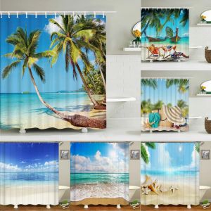 Pens High Quality Sunny Sea Beach Scenery Fabric Shower Curtain Waterproof Printing Bath Curtains for Bathroom Decorate with Hooks