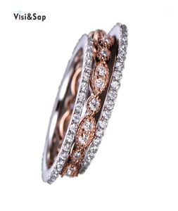 Band Rings Visisap 3 In 1 Bridal Ring Set For Wedding Accessories Rose White Gold Color Women Fashion Jewelry Drop B52214646689