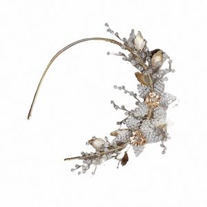 Hochzeitshaar Akquireien Tiara Vintage Gold P. Barock Stirnband für Braut Haarbandparty Blatt Kopfstück Brautschmuck U1WW#