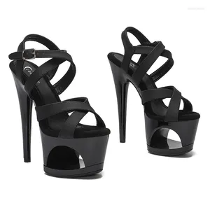 Sapatos de dança Leecabe preto matte pu pU sandálias de salto alto 17cm/7 polegadas