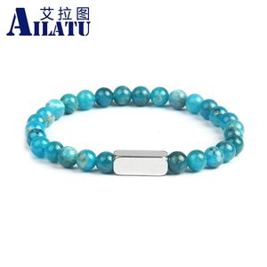 Ailatu Charm Edelstahl Perlenarmband 6 mm natürlicher Apatit Schwarzer Quarz zerlegtes Steinperlen Schmuck 240416