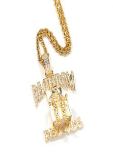 Fashion Hip Hop Rapper Style CZ DEATHROW Pendant Stainless Steel Chain Necklace5413808