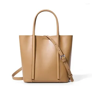 Kordelstring 2024 Spring Eimer Bag Frauen echte Leder -Schulter -Messenger -Taschen Weiche Kuhpferd Große Totes hochwertige weibliche Handtaschen