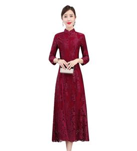 Casual Dresses Mother Wedding Cheongsam Dress Autumn Liten Middleaged Big Size Noble Young Standup Collar Embroidered Lace Retro1759487