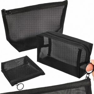 3pcs Black Women's Cosmetic Mesh Mesh Storage Organizador para Cosméticos Caso Lápis Viagem Garota Escova de Buspa Bolsa de Maquiagem Caso B5N0#