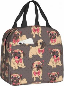 Carto Pug Puppy Lunch Box for Girls Izolowany Śliczne torby na lunch szkolne torby lunchowe wielokrotne użycie pudełka na lunch torbę na przekąski dla chłopców praca l7wg#