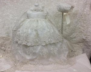 Cheap Long Christening Dresses For Baby Girl With Long Sleeves Baptism Gown Sequined Tulle Lace Appliqued Kid First Communication 1726539