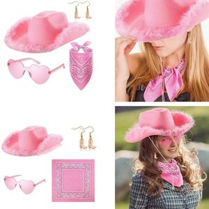 Basker cowgirl kostym uppsättning för ungkarloretter fest rosa cowboy hatt bandannas kvinnor bruddusch kostymer nattklubb outfit 4st