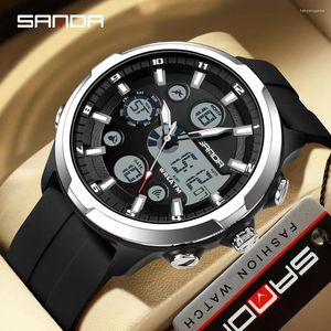 Wristwatches SANDA 9053 Handlift Light Korean Edition Multi Functional Sports Waterproof And Shockproof Alarm Clock Men's Watch