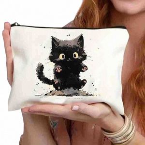 Black Cat Animal Printed Women's Cosmetic Bag Fi Carto School Pencil Cases Simple Size Makeup Påsar PRAKTISKA STORA SALTER O2RD#