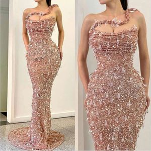 Crystal Diamond Mermaid Prom Dresses Pärlade en axelkvällsklänningar Party Dress Special Occassion Robe de Soire