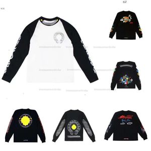 メンズデザイナーTシャツクラシックハートブランドChromeeslong Sleeves Quality Tops TeesカジュアルルーズストリートホースシューSanskritクロスプリントクルーネックChromees 6336