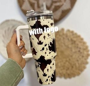 Mit Logo 40 Unzen Edelstahl Tumblers Tassen Deckel und Stroh Cheetah Animal Cow Print Leopard Wärme Konservierung Reisebecher große Kapazität Wasserflaschen GG0416