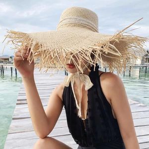 Wide Brim Hats Ins Handmade Straw Sun Women Large High Quality Natural Raffia Panama Caps Girls Floppy Holiday Beach