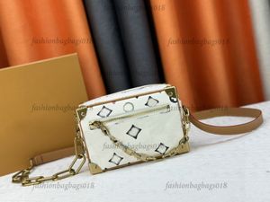 M25132 new Women's Mini Soft Trunk Vanilla Outside zipped pocket decorative chain Trunk-inspired reinforced corners hand-drawn feel daisies dogs designer