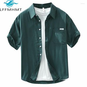 Men's Casual Shirts 8052 Green Strip Short Sleeve Men Shirt Summer Fashion Classical Business Basic Tops Premium Cotton Soft Cozy Blosue