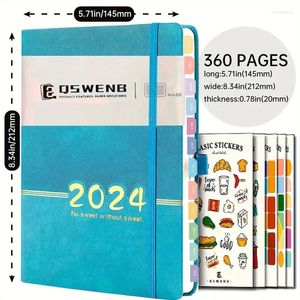 Planner kalendarz agenda 2024 English Journal Notebook z 5 naklejkami z etykiet Diary Cotygodniowe notebooki