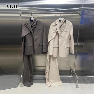 Frauenanzüge VGH Temperament Solid Patchwork Taschen Blazer für Woemn Kerbe Kragen Langarm Spleißten versteckte Blazer Weibchen