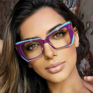 Güneş gözlükleri Yeni moda düzensiz kare anti -mavi ışık kadın gözlükleri renkli çerçeve vintage modern kadın net okuma bilgisayar gözlük y240416