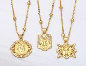 Pendant Necklaces FLOLA Bead Chain Saint Benedict Medal Necklace Copper Zircon White Stone Short Gold Plated Catholic Jewelry Nkea6261717