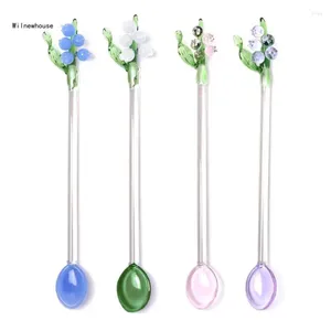 Coffee Scoops F63A Glass Stick Stirring Spoon Bells Orchids Flower Rod Teas Mixing Drinkware Stirrer Restaurant