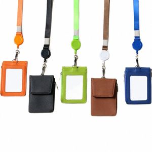 card Badge Holder With Lanyard Carabiner Style PU Leather ID Lanyard Name Tag Multifunctial Card Bag Key Chain Office Supplies 04ei#