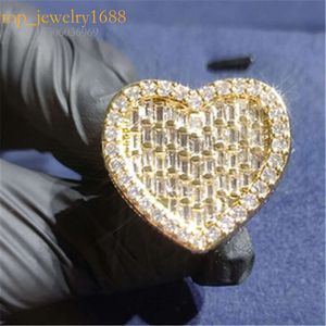 Alta qualidade Sier Sier Custom Jóias Moissanite VVS Laboratório Diamante Hip Hop Heart Ring