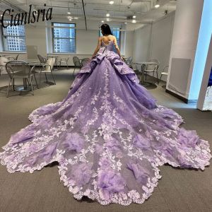 Mexikanska Vestido de 15 Anos Lilac Charro Quinceanera klänningar Lace Applicques Corset Sweet 16 Dress Abiti da Cerimonia
