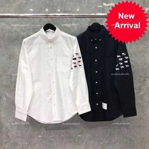 Brand Shirts Men Long Sleeve Casual Shirt Spring Summer Oxford Animal Embroidery Solid Mens Clothing