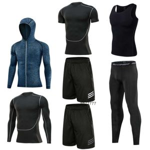 Mens Tracksuits Fitness Suit For Men Snabbtorkningskläder Sju stycke Set för att köra sport basketutrustning morgon springa träningskläder gym höst och wi