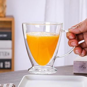 マグカップ二重層ガラスマグ透明ファッショナブルな朝食カップミルクコーヒーカップパーソナライズされたギフトドリンクウェア