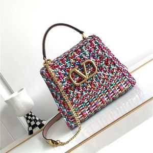 Bags New Tote Bag Woven Gold Colorful Lock Buckle Single Shoulder Oblique Straddle High Capacity Handbag