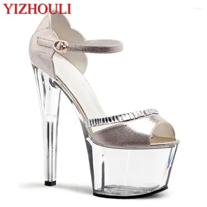Sandalen 17 cm transparente Kristallsohlen Europäische und amerikanische Show Schuhe Gold Silber Glossy Bühne