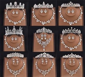 Brudsmycken sätter pärltiaror och kronor halsband och örhängen sätter huvud bröllop smycken kung drottning prinsessan krona kvinnor party8231341