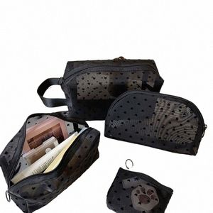 Neceser Black Heart Travel Bolsa cosmética FI MESH Pequena bolsa de armazenamento de maquiagem grande e grande bolsa de armazenamento com zíper transparente Cosmético C5VN#