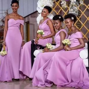 African Pink Sexy Long Bridesmaid Dresses Off Shoulder Overskirts Satin Mermaid Wedding Guest Wear Party Dress Plus Size Maid Of Honor Gowns